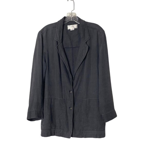 Vtg Christian Dior Womens Gray Linen Blazer Jacket Button Front & Pockets Sz 10 - Picture 1 of 8
